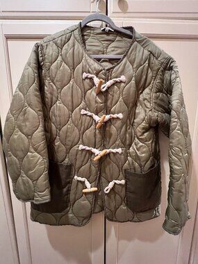 Medium Olive Green Quilted Jacket with Toggles by Moon River
